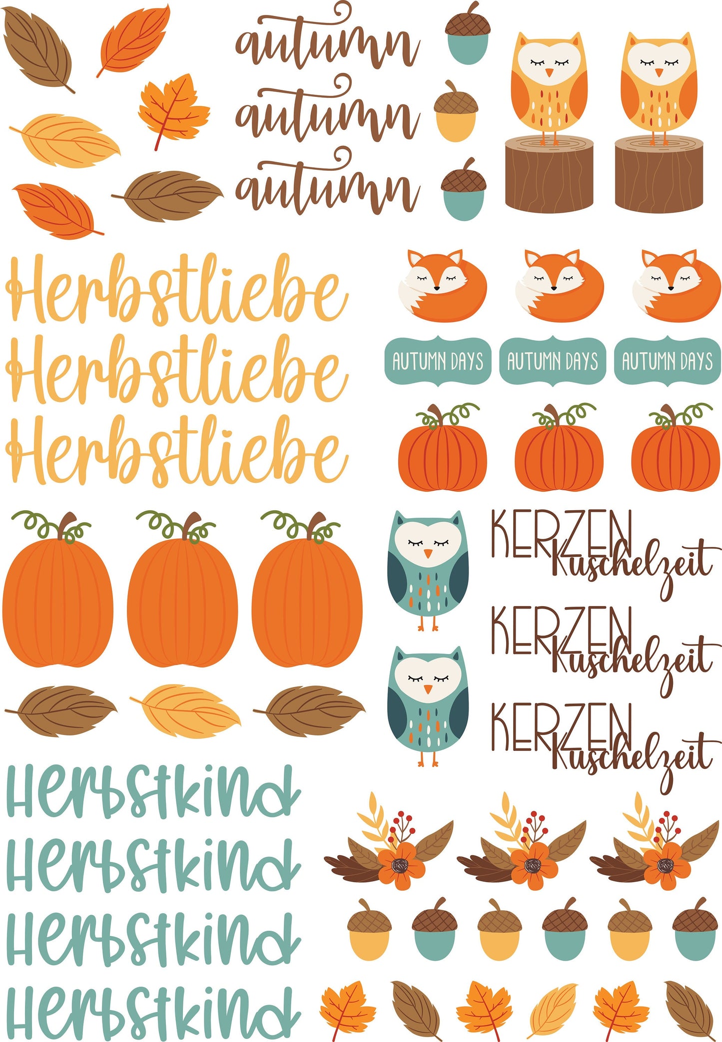Herbstliebe * Kerzentattoos * Herbstkind * bunt * A4 oder A5 * Wasserschiebefolie