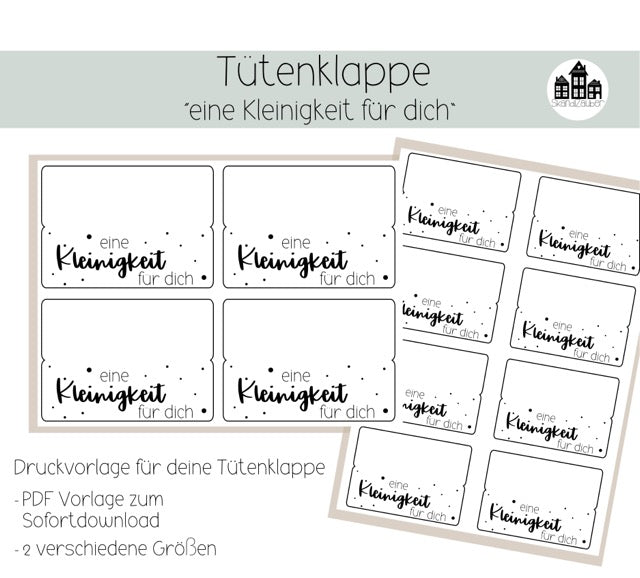 Eine Kleinigkeit für dich: Tütenklappe als Geschenktüte - PDF Vorlage zum Download und Druckvorlage von SkandiZauber, ideal für Dekoration und persönliche Geschenke.