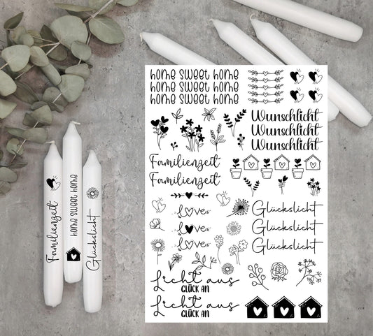 Kerzentattoos * Familienzeit * A4 oder A5 * home sweet home * Wasserschiebefolie