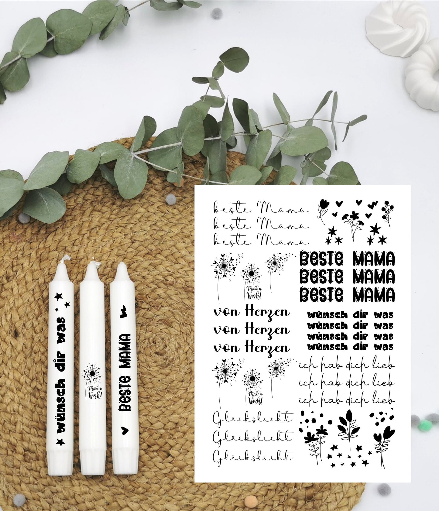 Kerzentattoos * beste Mama * A4 oder A5 * Muttertag * Wasserschiebefolie