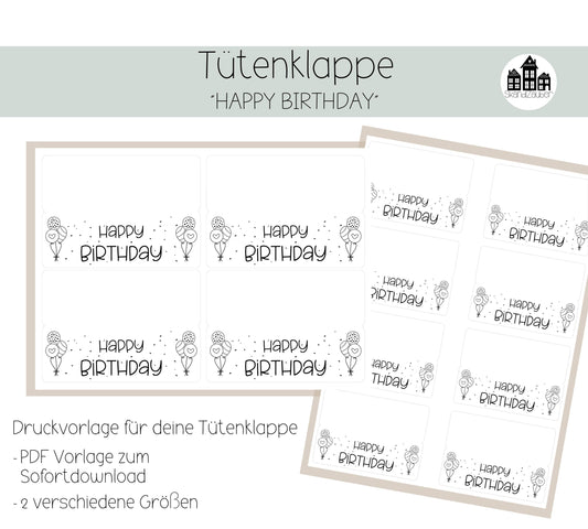happy Birthday * Tütenklappe * Geschenktüte * PDF Vorlage zum download * Druckvorlage