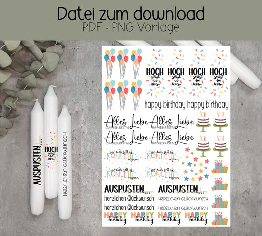 Geburtstag * bunter Geburtstag * Kerzentattoo PDF * Download *