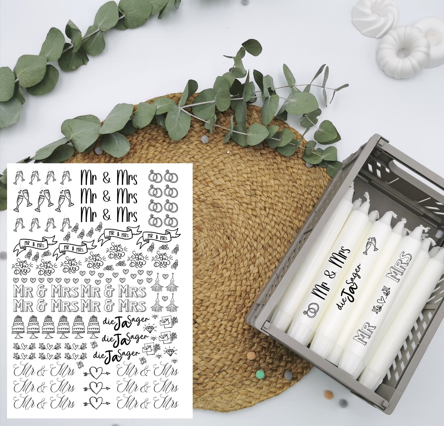 Kerzentattoos * Hochzeit * A4 oder A5 * Mr & Mrs * Wasserschiebefolie