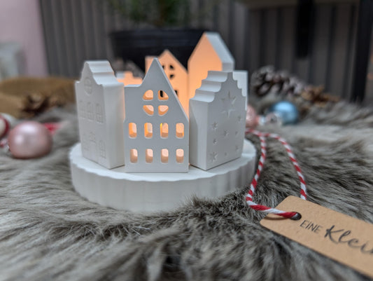 Häuserkranz mit verschiedenen Häuschen * Lichtstadt * Windlicht * Teelicht * Geschenkidee * Weihnachten * Winterdeko