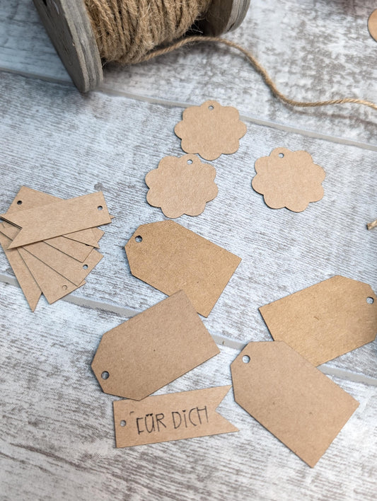 Etikett * Kraftpapier * Anhänger * rund - Blume - erzählt - Wimpel * verschiedene Motive