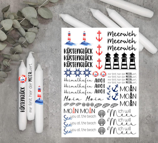 Kerzentattoos * Meerweh * A4 oder A5 * maritim * Wasserschiebefolie