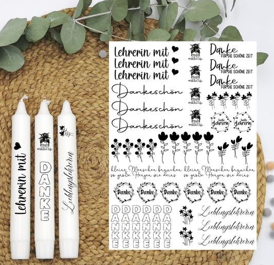 Kerzentattoos * Lehrerin mit Herz * A4 oder A5 * Danke * Wasserschiebefolie