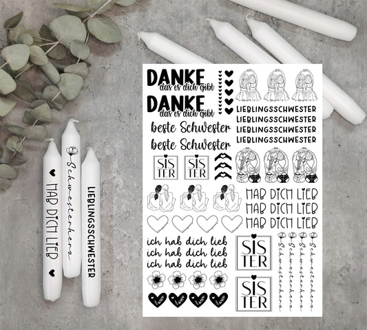 Kerzentattoos * Schwester * A4 oder A5 * Lieblingsschwester * Wasserschiebefolie
