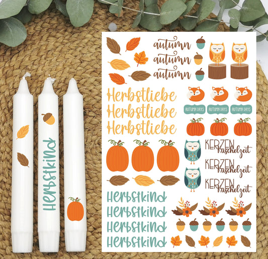 Herbstliebe * Kerzentattoos * Herbstkind * bunt * A4 oder A5 * Wasserschiebefolie