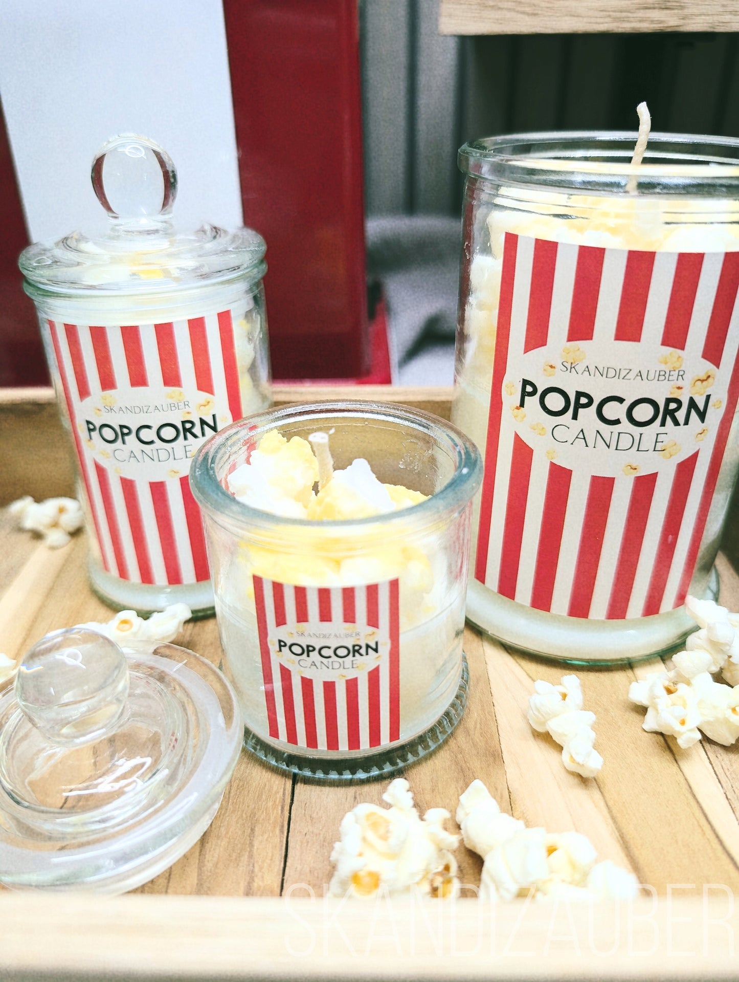 Popcornkerze mit Duft * 3 verschiedene Größen * Kino * Jahrmarkt * Popcornduft * Geschenkidee