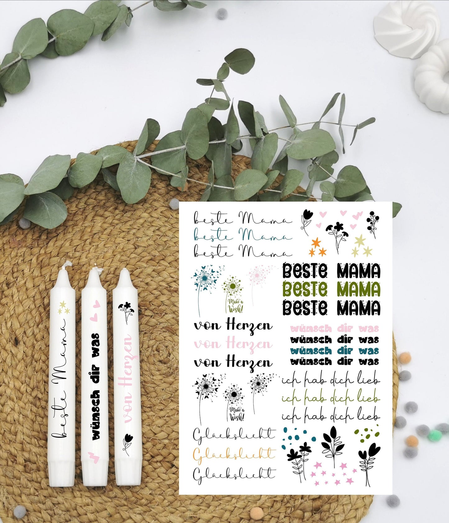 Kerzentattoos * beste Mama * A4 oder A5 * Muttertag * Wasserschiebefolie