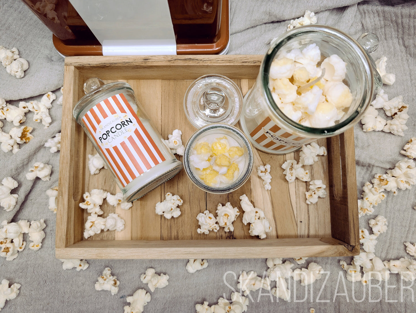 Popcornkerze mit Duft * 3 verschiedene Größen * Kino * Jahrmarkt * Popcornduft * Geschenkidee