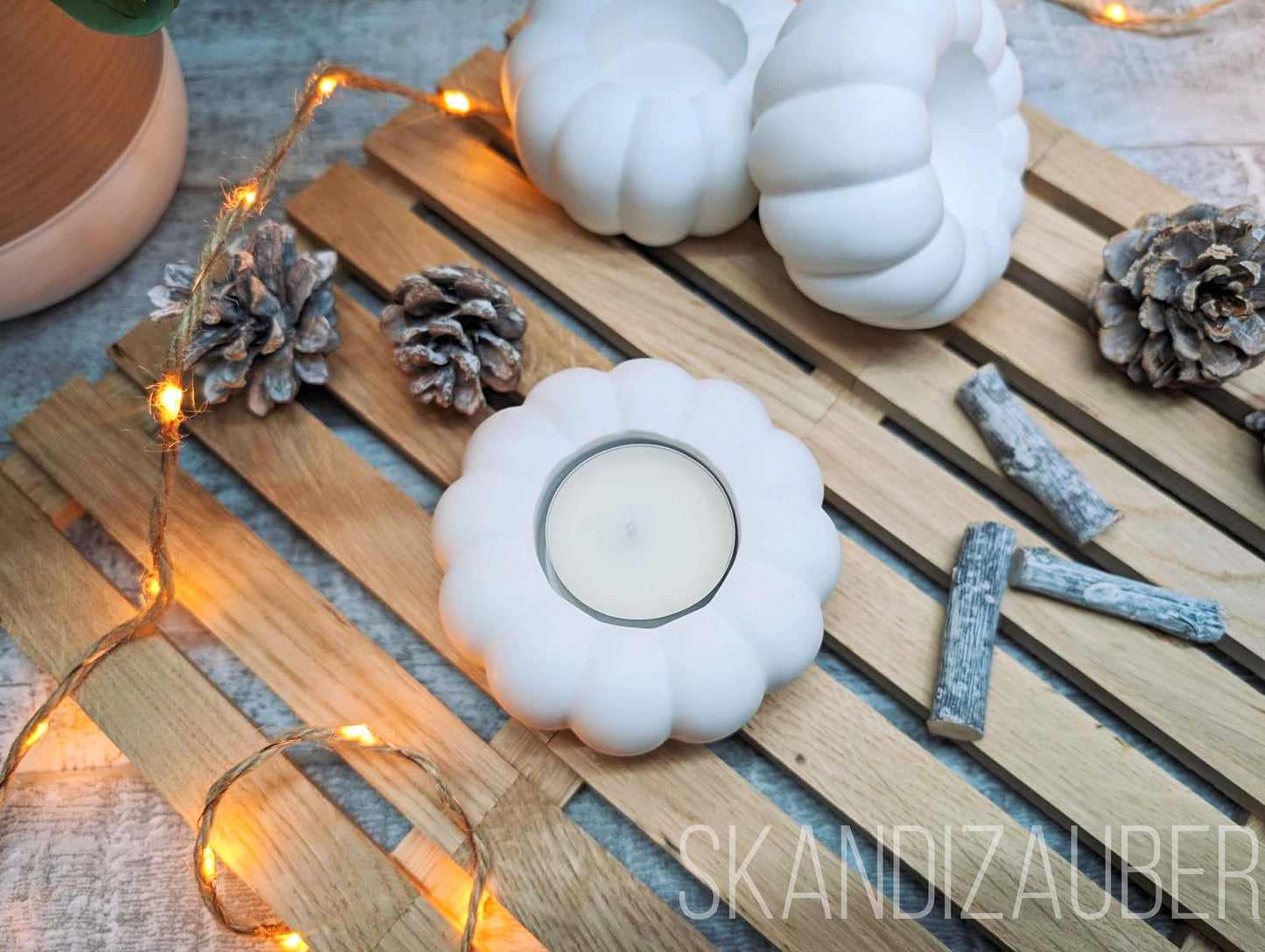 Teelichthalter * Kürbis Herbstdeko * Kerzenständer SkandiZauber * Dekokürbis