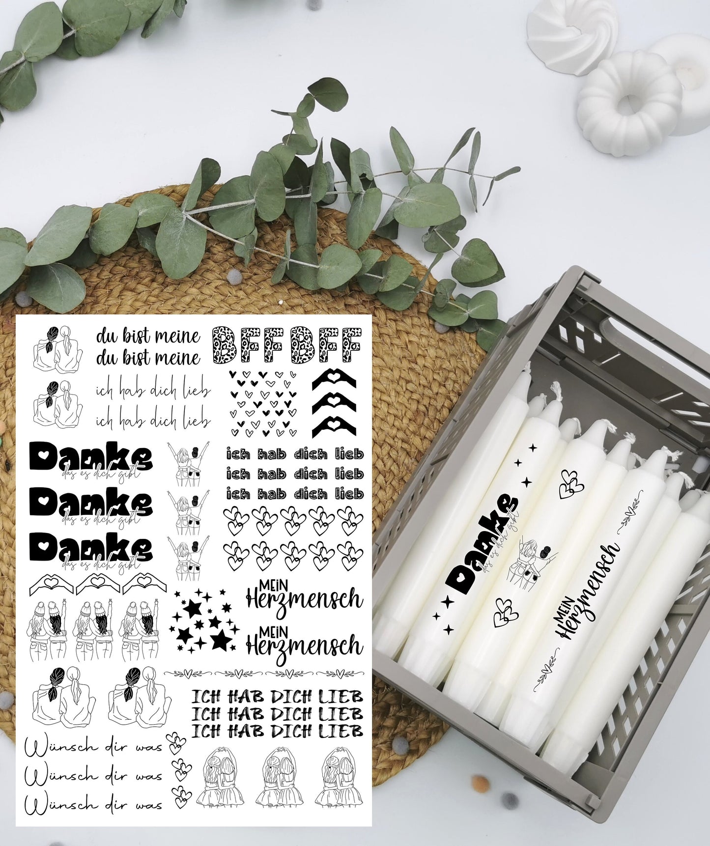 BFF * Kerzentattoos * beste Freundin * A4 oder A5 * Danke das es dich gibt * Wasserschiebefolie