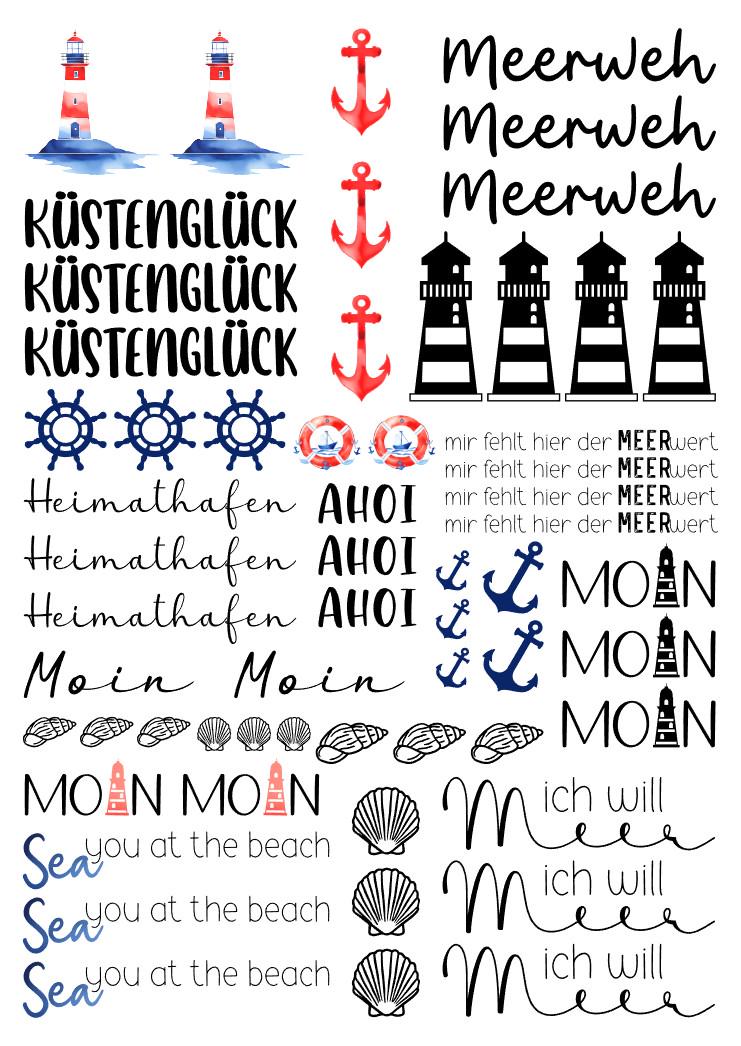 Kerzentattoos * Meerweh * A4 oder A5 * maritim * Wasserschiebefolie