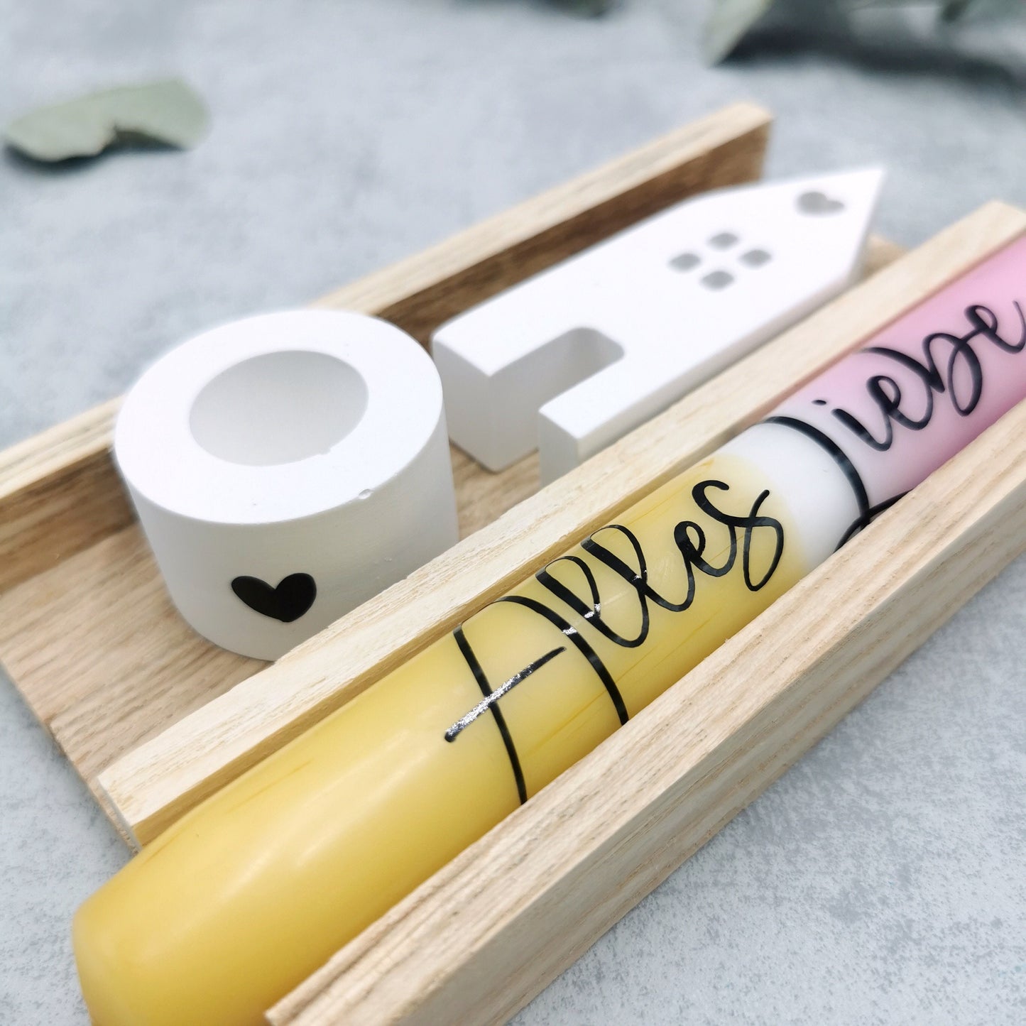 Geschenkset Alles Liebe * Geschenkidee * Dip diy Kerze * Kerzenständer & Lichthaus  * Holzklötzchen