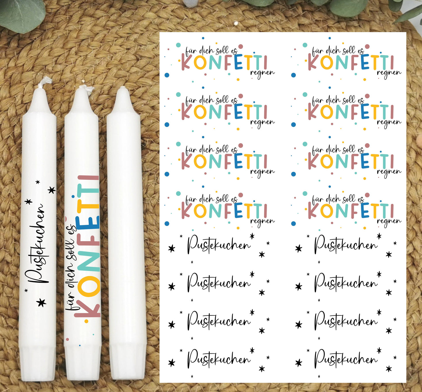 Pustekuchen * Kerzentattoos * A4 oder A5 * Konfetti * Wasserschiebefolie