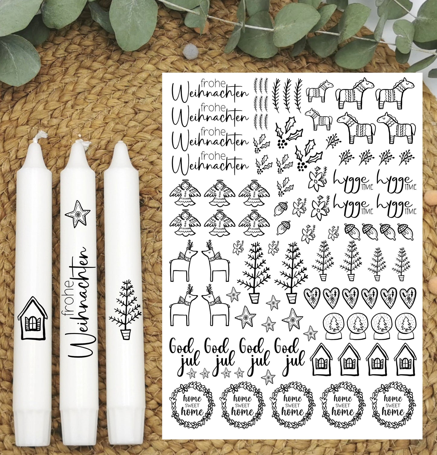 Kerzentattoos * god jul * A4 oder A5 * skandi Weihnachten * Wasserschiebefolie