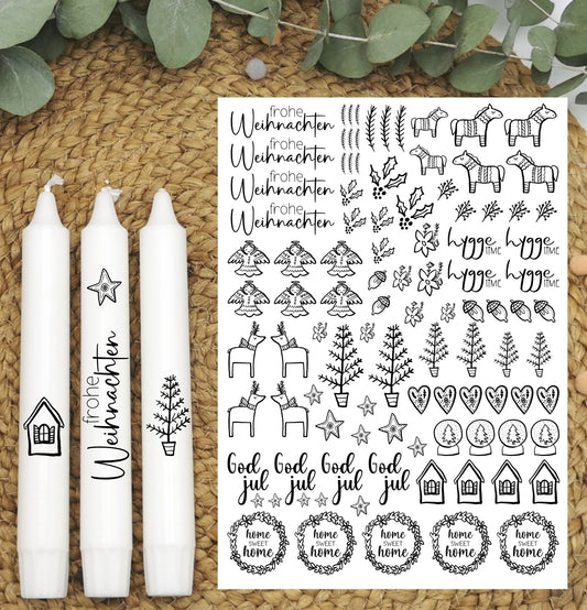 Kerzentattoos * god jul * A4 oder A5 * skandi Weihnachten * Wasserschiebefolie