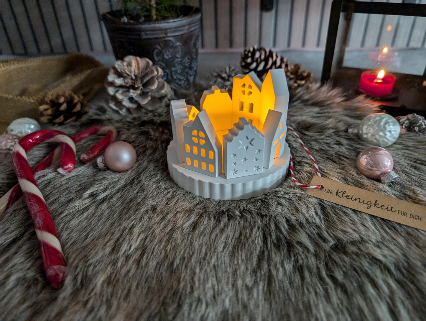 Häuserkranz mit verschiedenen Häuschen * Lichtstadt * Windlicht * Teelicht * Geschenkidee * Weihnachten * Winterdeko