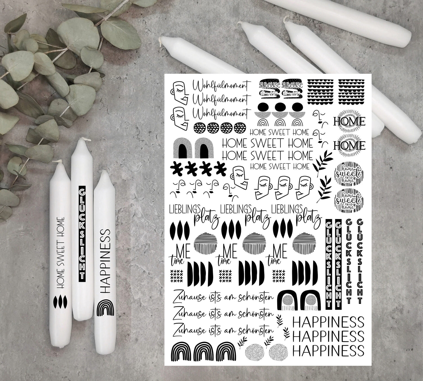 modern home * Kerzentattoos * A4 oder A5 * abstrakt * Wasserschiebefolie