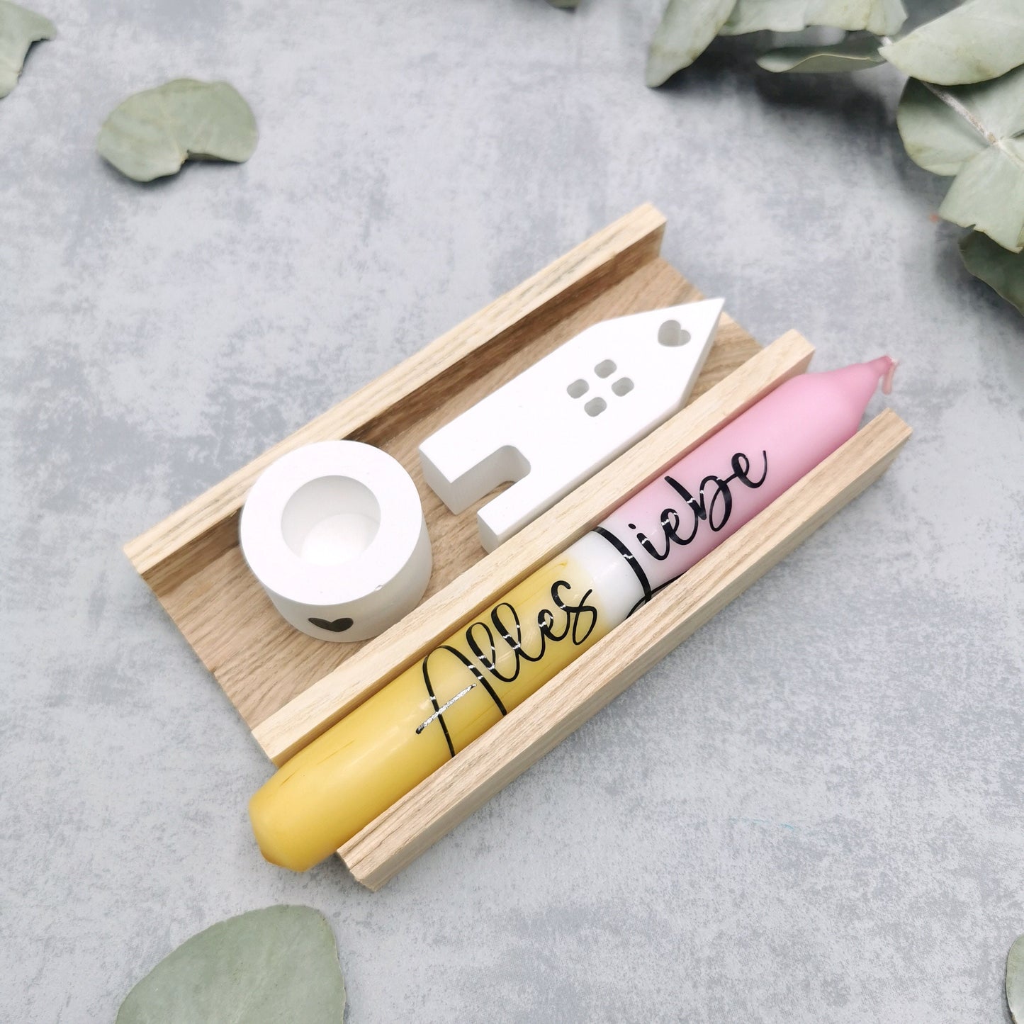 Geschenkset Alles Liebe * Geschenkidee * Dip diy Kerze * Kerzenständer & Lichthaus  * Holzklötzchen