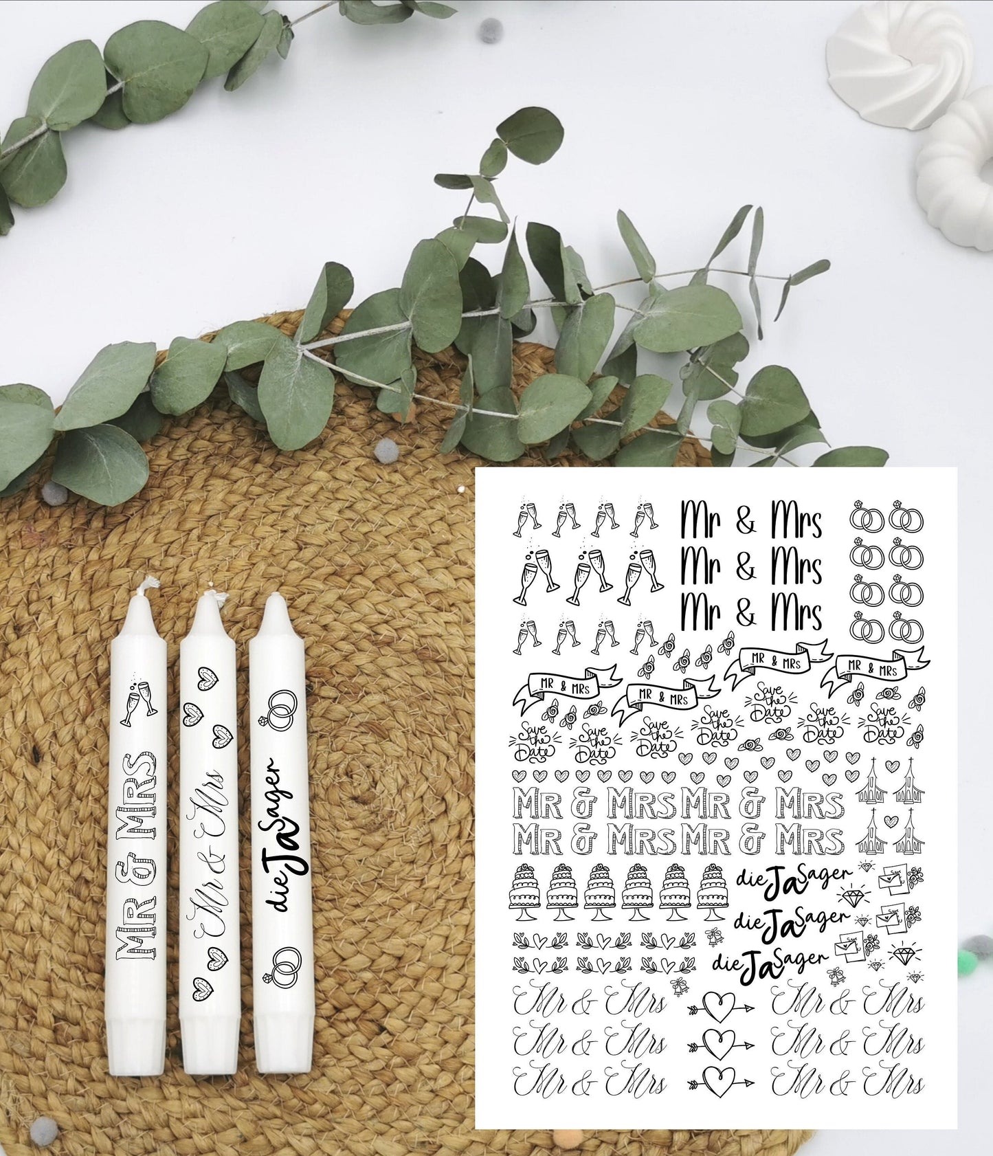 Kerzentattoos * Hochzeit * A4 oder A5 * Mr & Mrs * Wasserschiebefolie