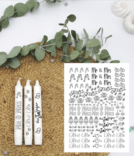 Kerzentattoos * Hochzeit * A4 oder A5 * Mr & Mrs * Wasserschiebefolie
