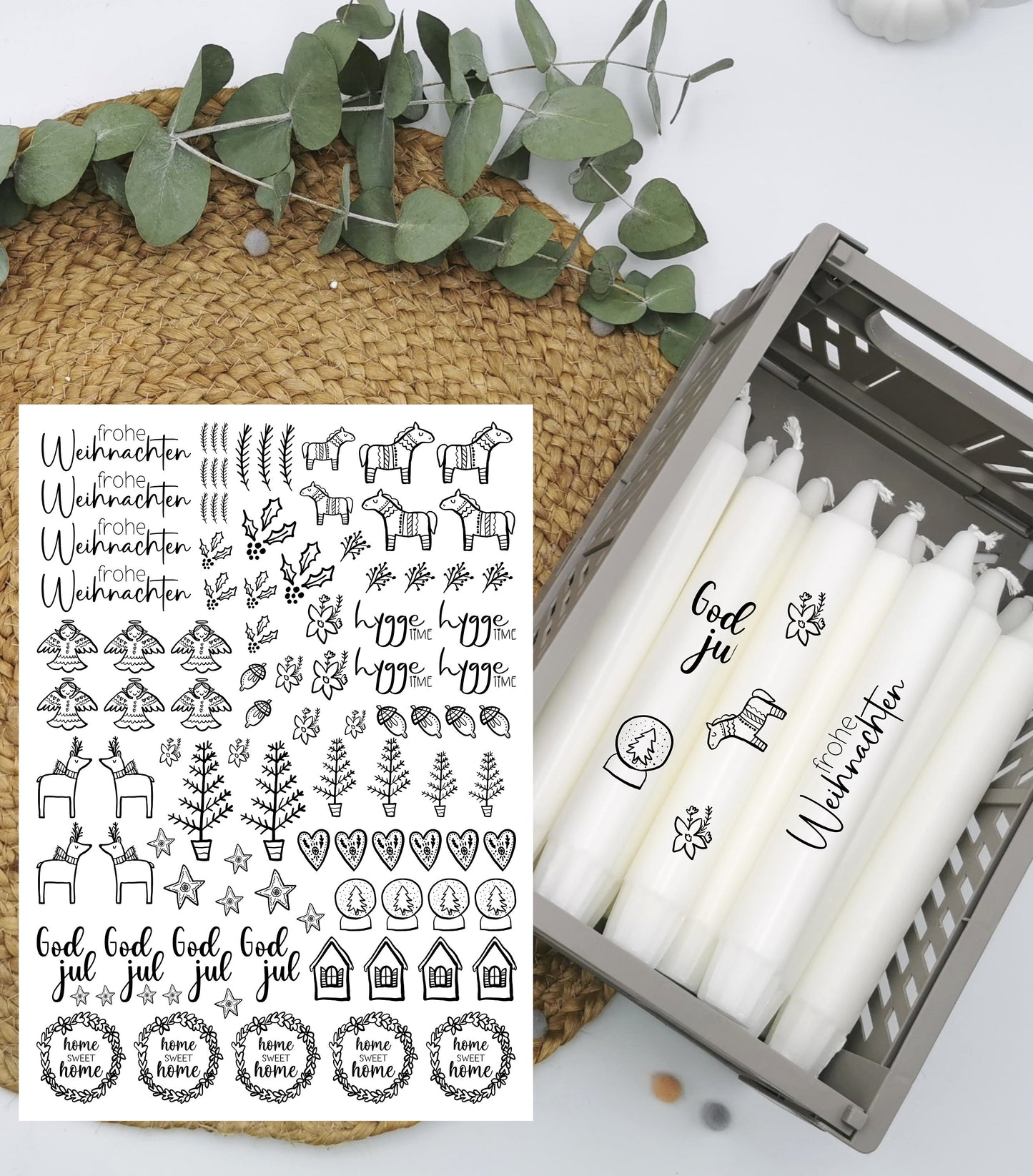 Kerzentattoos * god jul * A4 oder A5 * skandi Weihnachten * Wasserschiebefolie