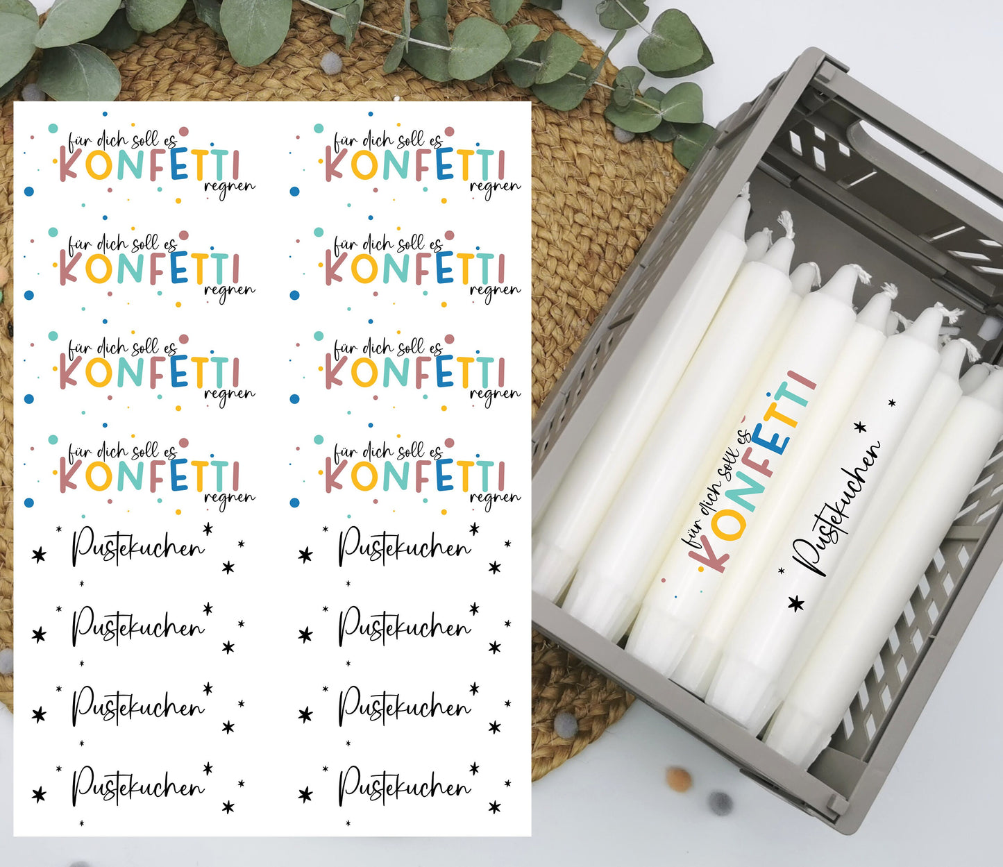 Pustekuchen * Kerzentattoos * A4 oder A5 * Konfetti * Wasserschiebefolie