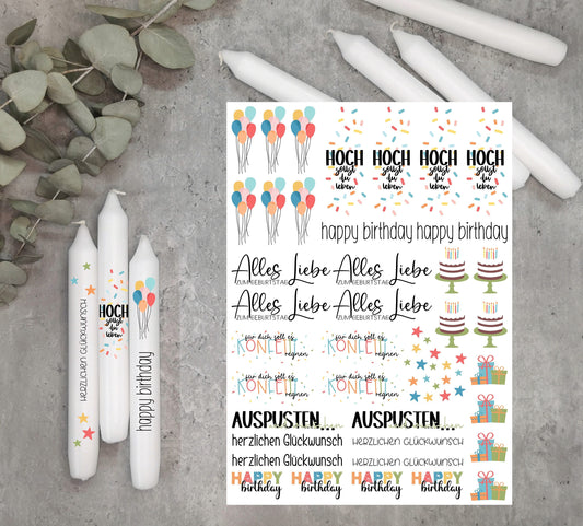Geburtstag bunt * Kerzentattoos * A4 oder A5 * hoch sollst du leben * Wasserschiebefolie