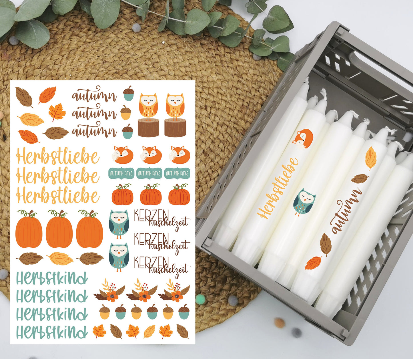 Herbstliebe * Kerzentattoos * Herbstkind * bunt * A4 oder A5 * Wasserschiebefolie