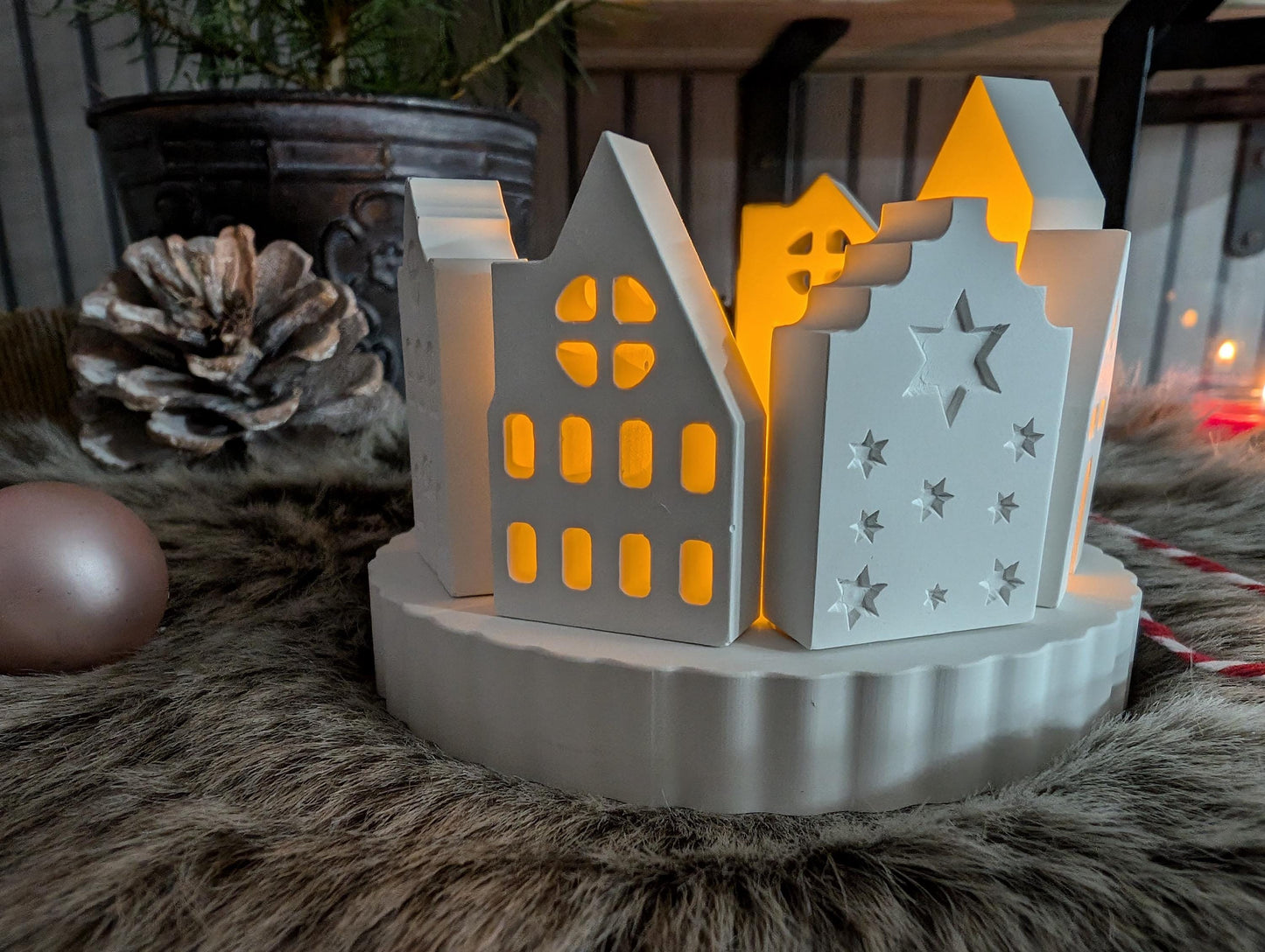 Häuserkranz mit verschiedenen Häuschen * Lichtstadt * Windlicht * Teelicht * Geschenkidee * Weihnachten * Winterdeko