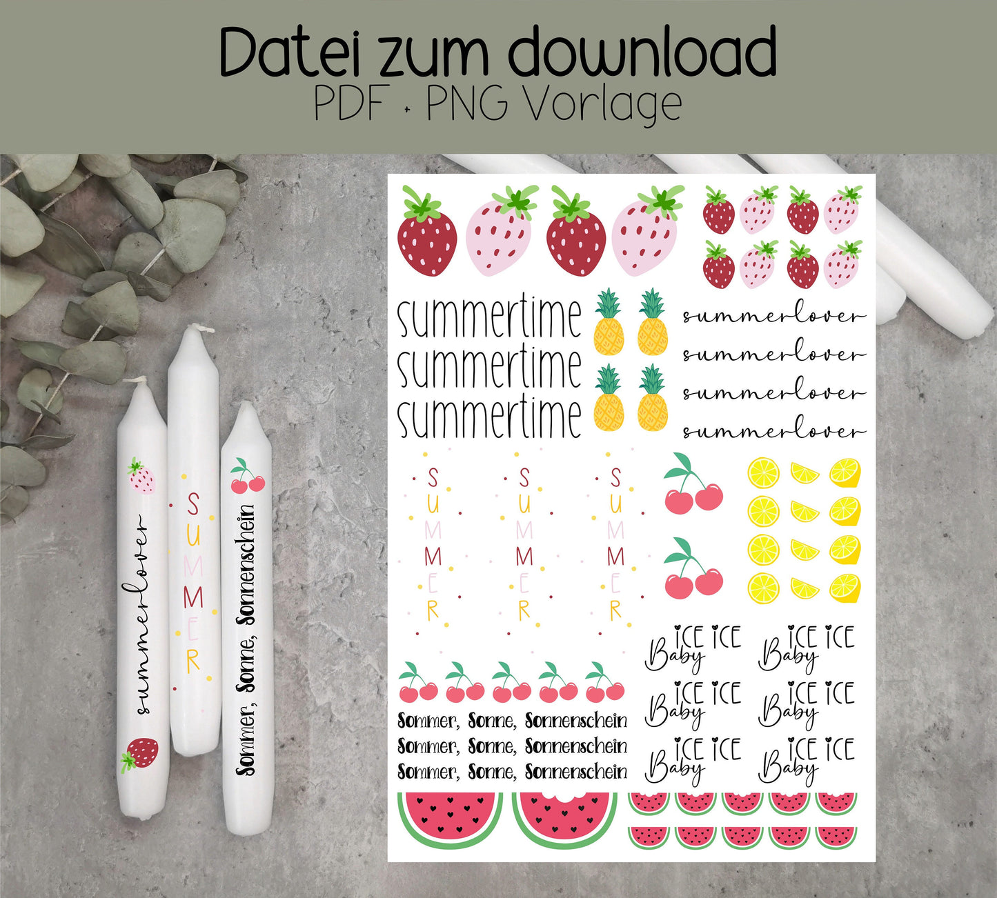 Kerzentattoo - PDF/ PNG Download - Sommer