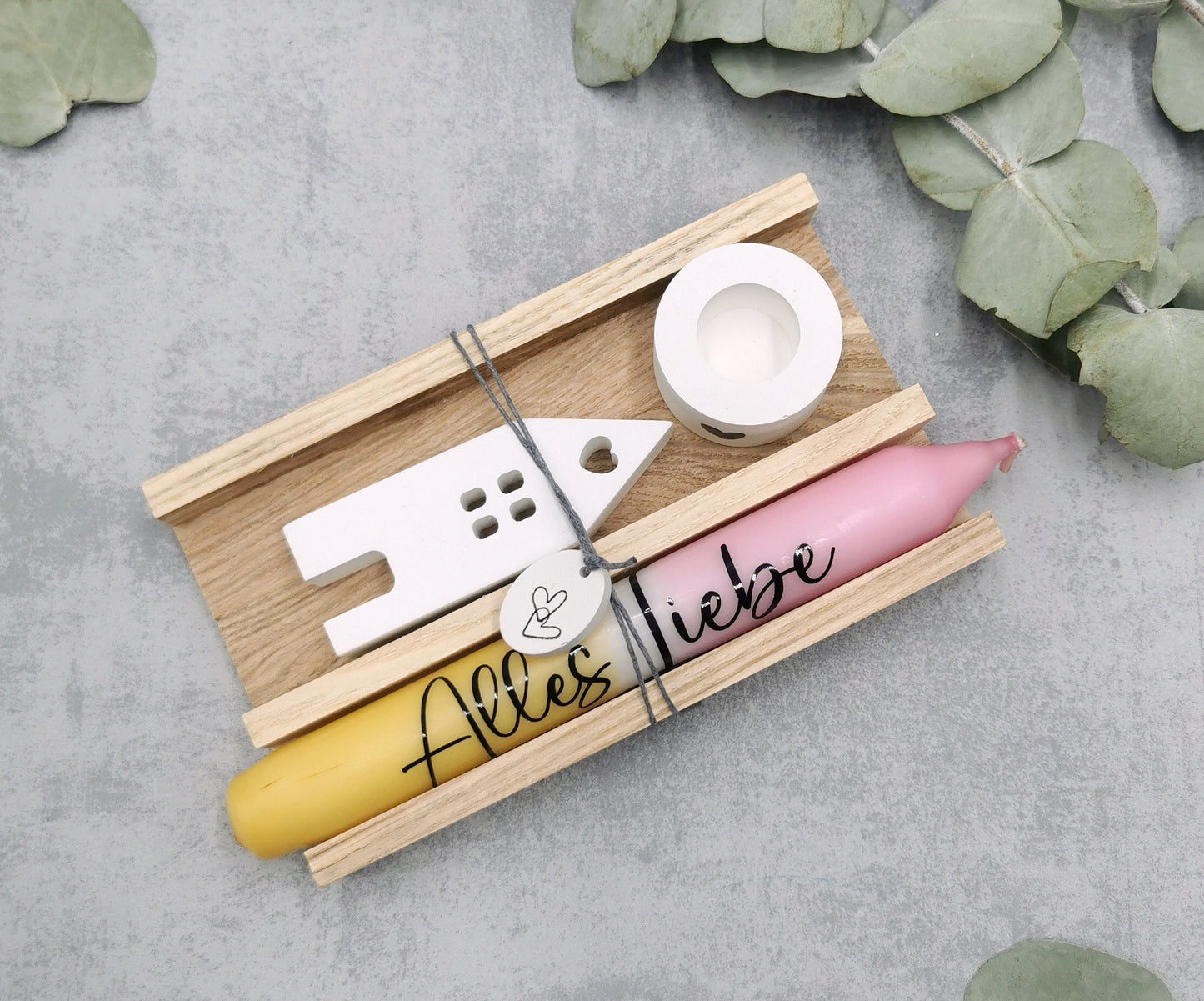 Geschenkset Alles Liebe * Geschenkidee * Dip diy Kerze * Kerzenständer & Lichthaus  * Holzklötzchen