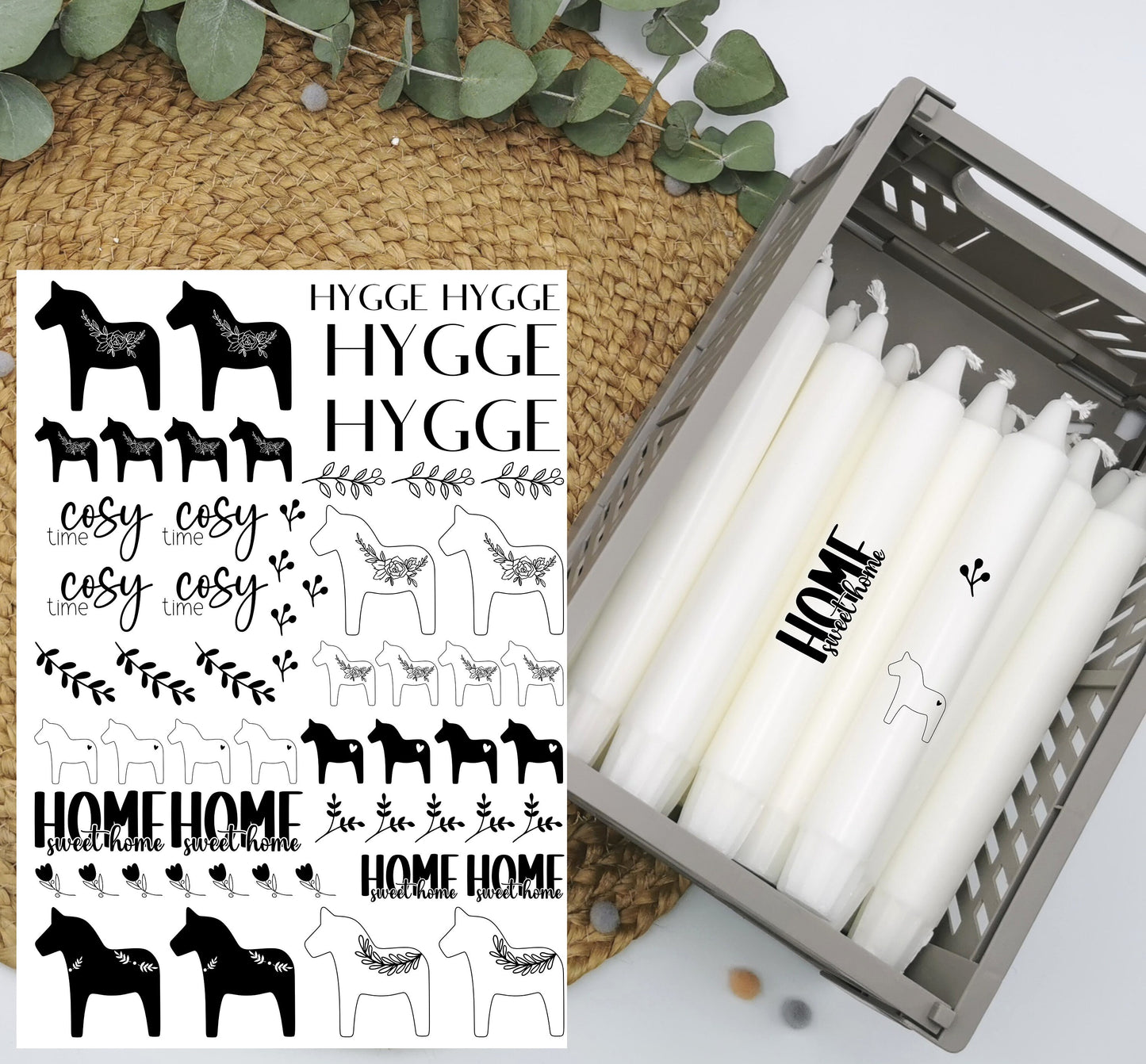 Kerzentattoos * Dalapferdchen * A4 oder A5 * Hygge * Wasserschiebefolie