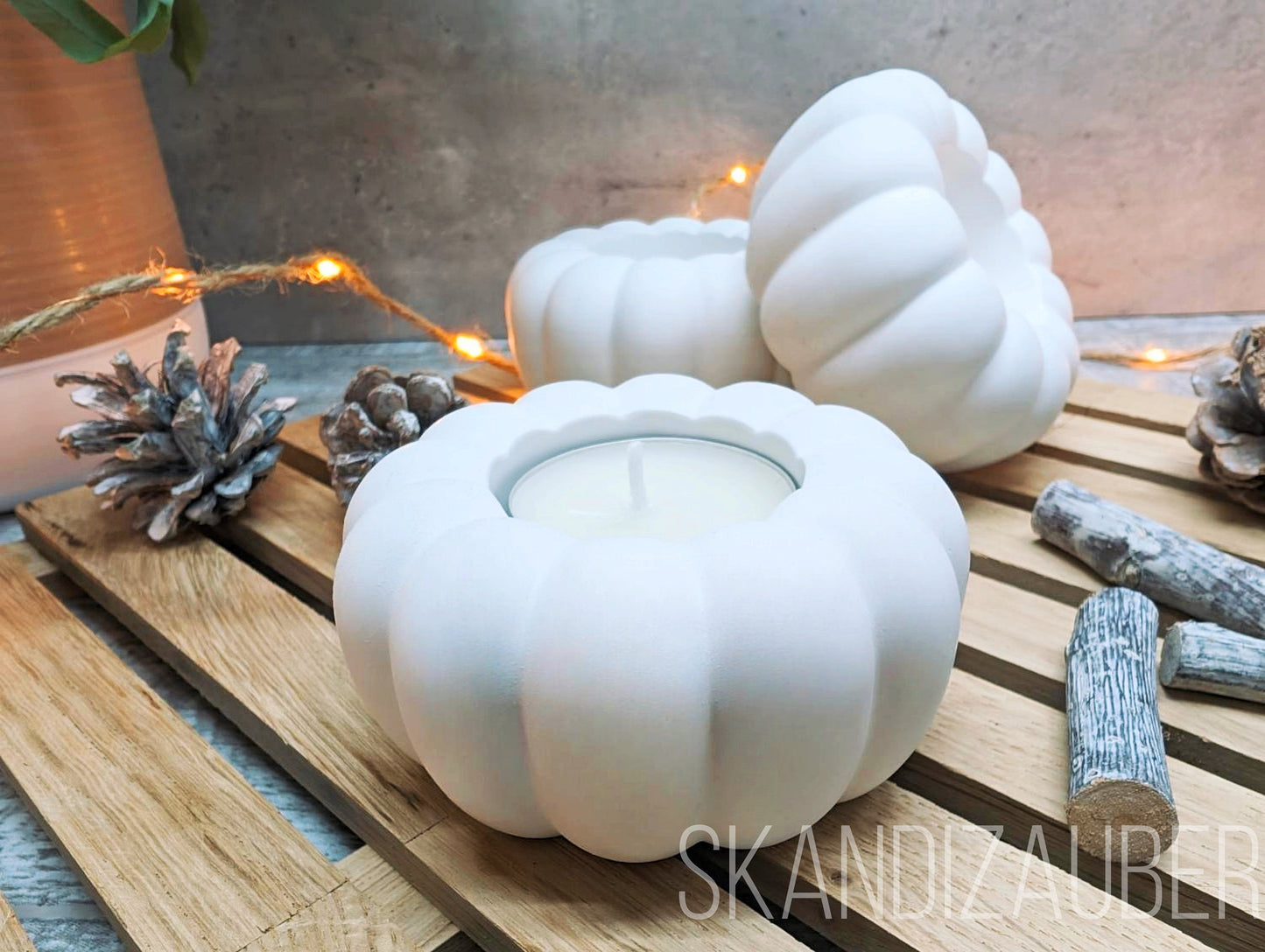 Teelichthalter * Kürbis Herbstdeko * Kerzenständer SkandiZauber * Dekokürbis