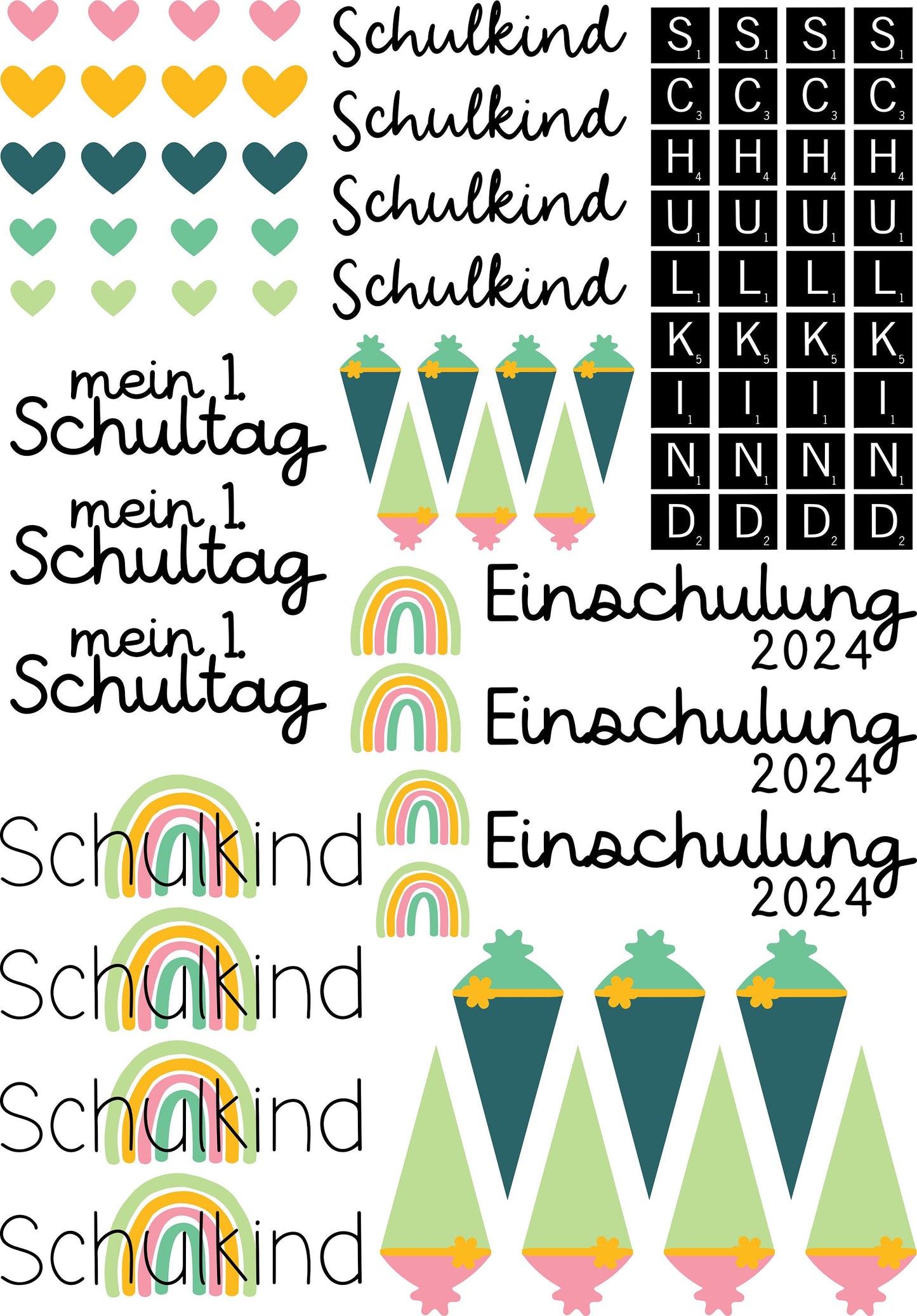 Kerzentattoos * Schulkind bunt * A4 oder A5 * Einschulung 2025 * Wasserschiebefolie