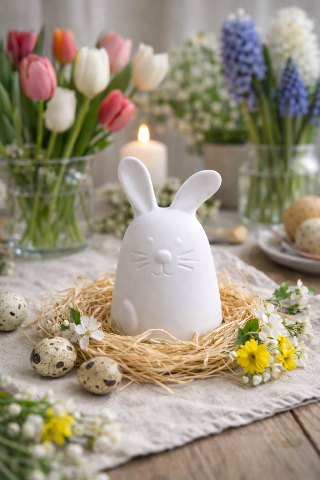 Schlichter Osterhase als Osterdekoration in Weiß, 10 cm groß