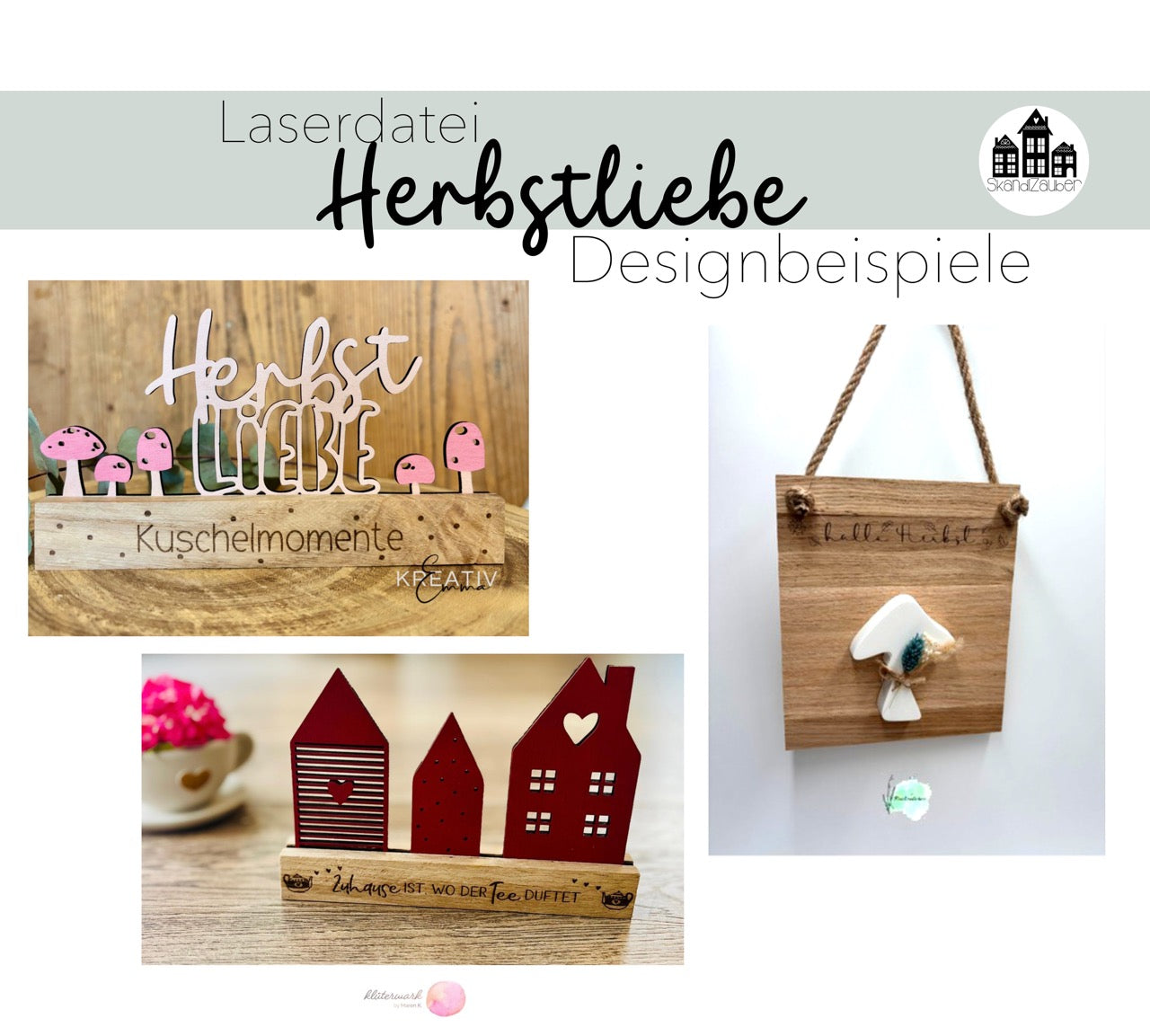 SVG Laserdatei „Herbstliebe“ – 10 Schriftzüge & 5 Einschieber | Gravur-Vorlage für Herbstdeko mit Holzklötzchen
