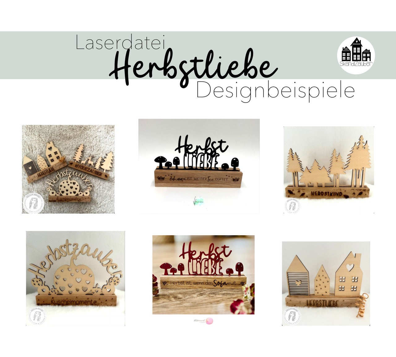 SVG Laserdatei „Herbstliebe“ – 10 Schriftzüge & 5 Einschieber | Gravur-Vorlage für Herbstdeko mit Holzklötzchen