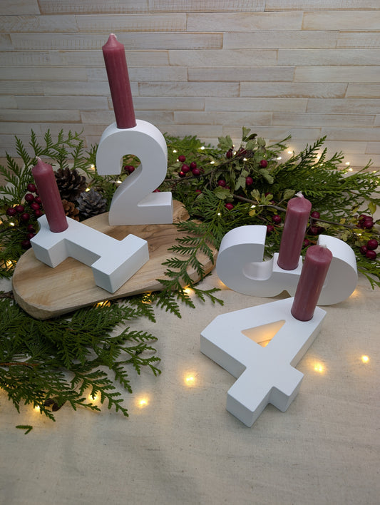 Adventszahlen 1–4 – stilvoller Kerzenhalter aus Gießkeramik, passend für Adventskranz, ideal für die Adventssonntage als adventszahlen kerzenhalter.