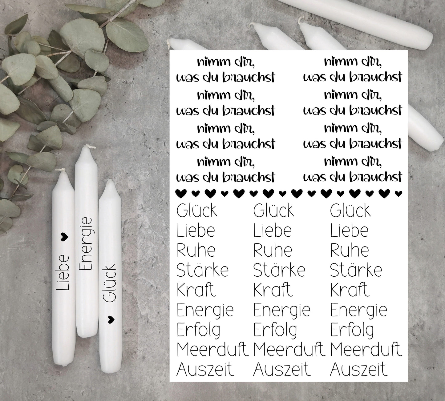 nimm dir, was du brauchst * Kerzentattoos * A4 oder A5 * Liebe, Glück * Wasserschiebefolie