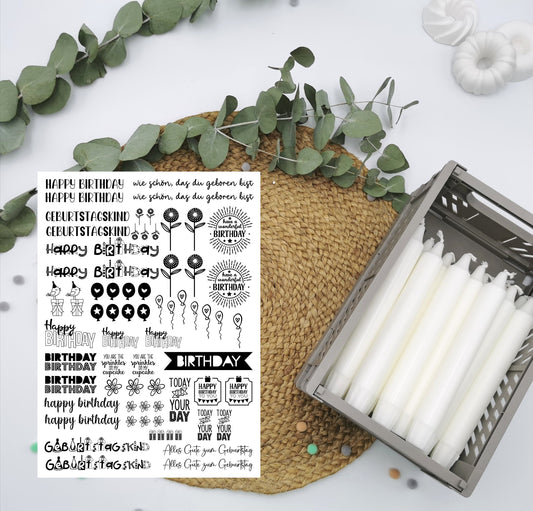 Kerzentattoos * Geburtstag * A4 oder A5 * happy Birthday * Wasserschiebefolie