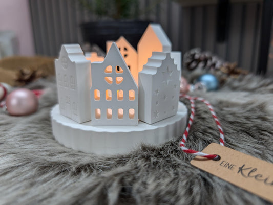 Häuserkranz mit verschiedenen Häuschen * Lichtstadt * Windlicht * Teelicht * Geschenkidee * Weihnachten * Winterdeko