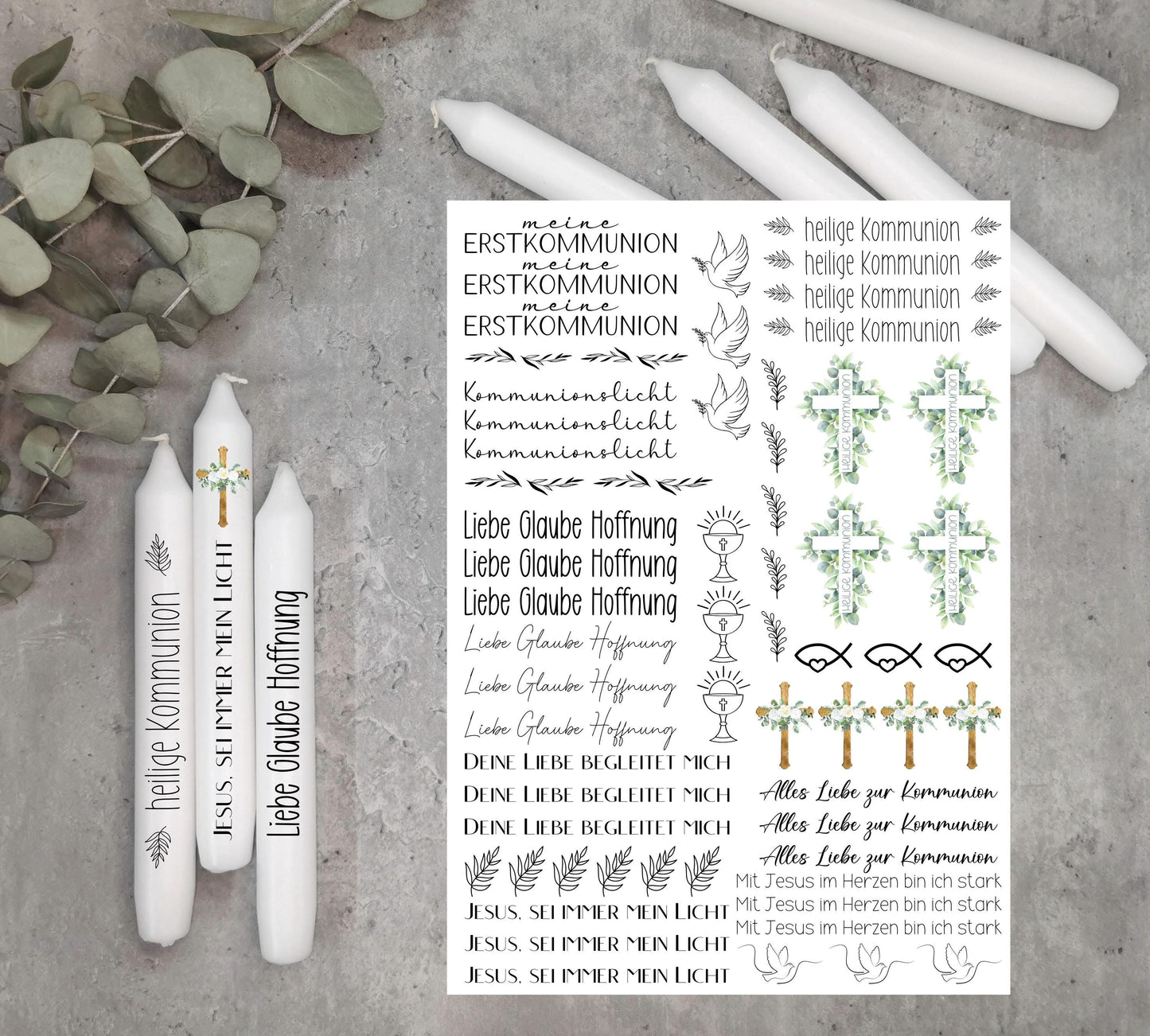 Kerzentattoos * Kommunion * A4 oder A5 * Erstkommunion * Wasserschiebefolie