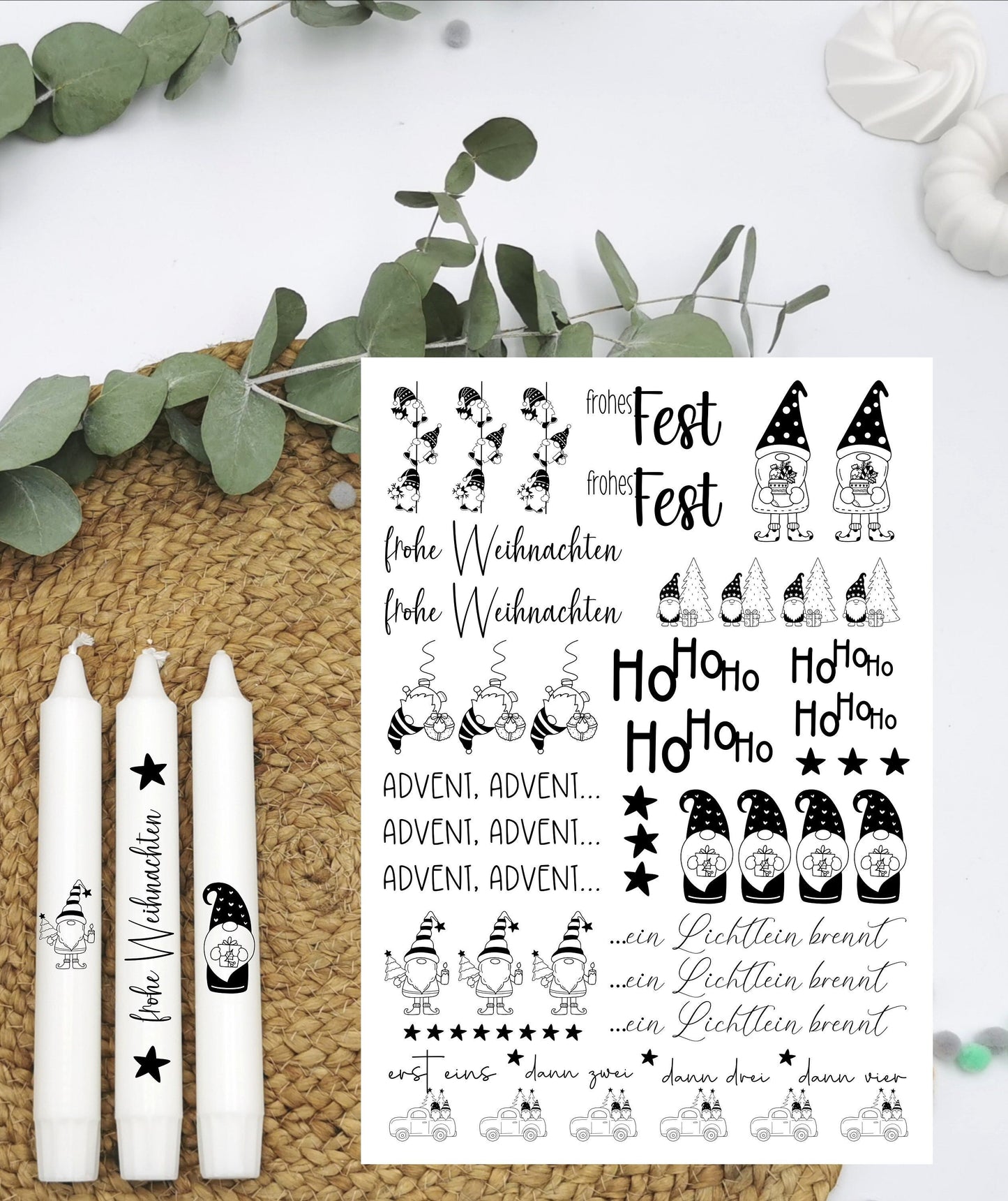Kerzentattoos * Weihnachten Wichtel * A4 oder A5 * Gnome * Wasserschiebefolie