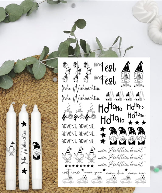 Kerzentattoos * Weihnachten Wichtel * A4 oder A5 * Gnome * Wasserschiebefolie