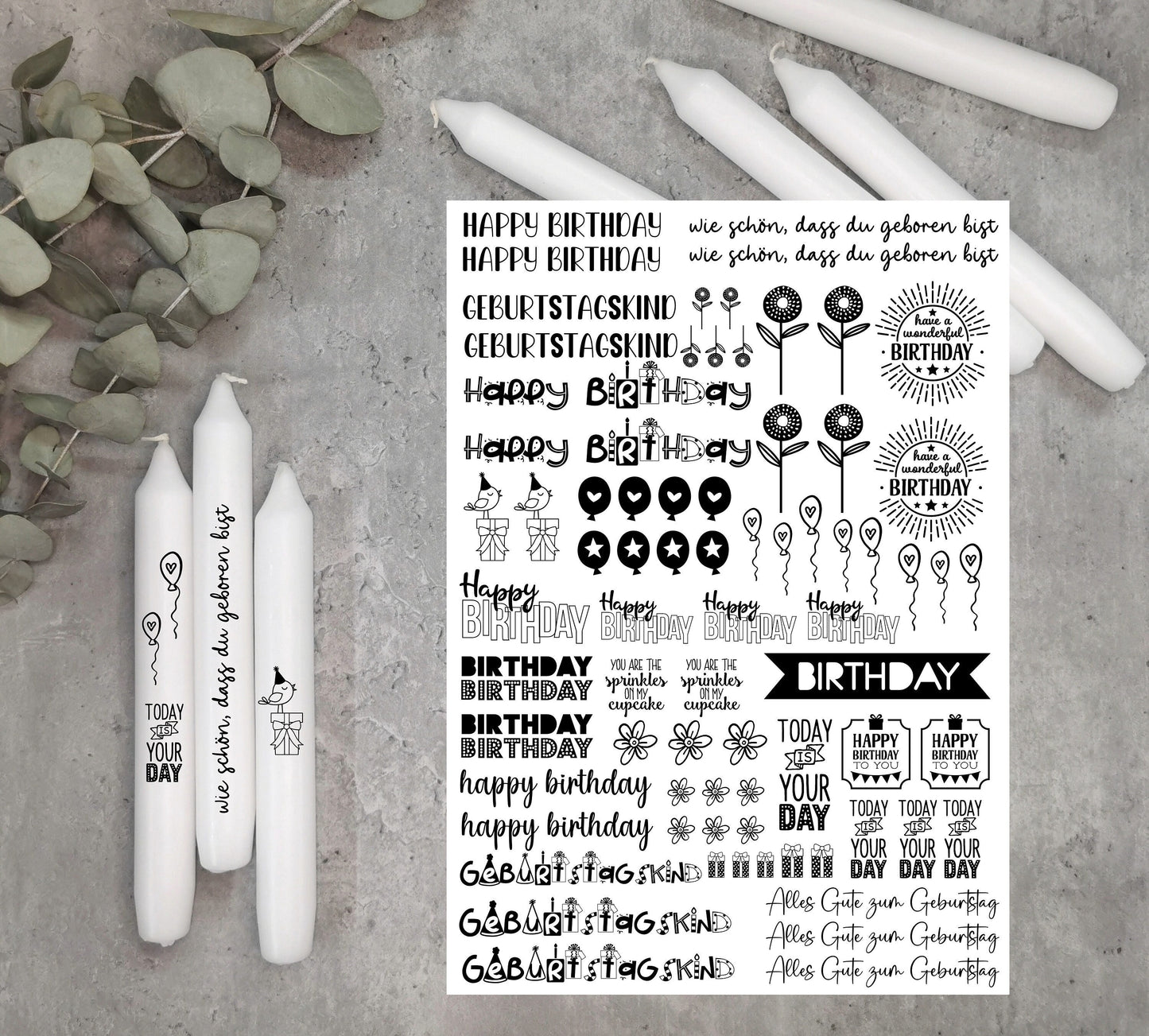 Kerzentattoos * Geburtstag * A4 oder A5 * happy Birthday * Wasserschiebefolie