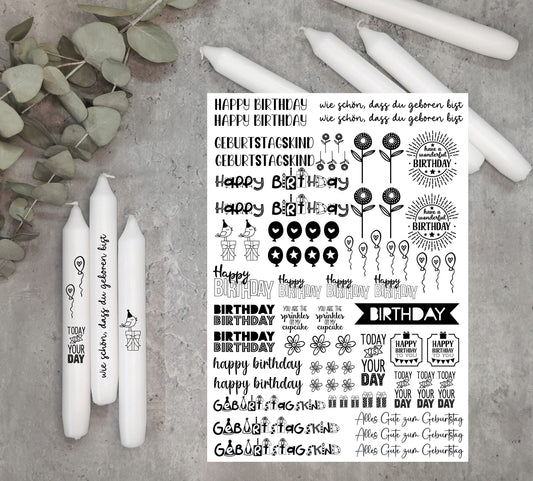 Kerzentattoos * Geburtstag * A4 oder A5 * happy Birthday * Wasserschiebefolie
